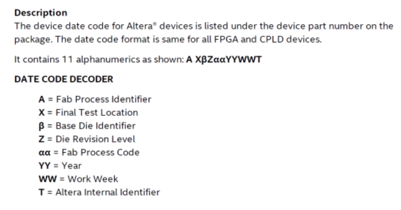 Altera LOT number说明